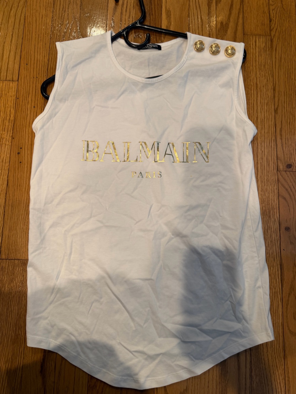 Balmain White Tank with Gold Foil Logo